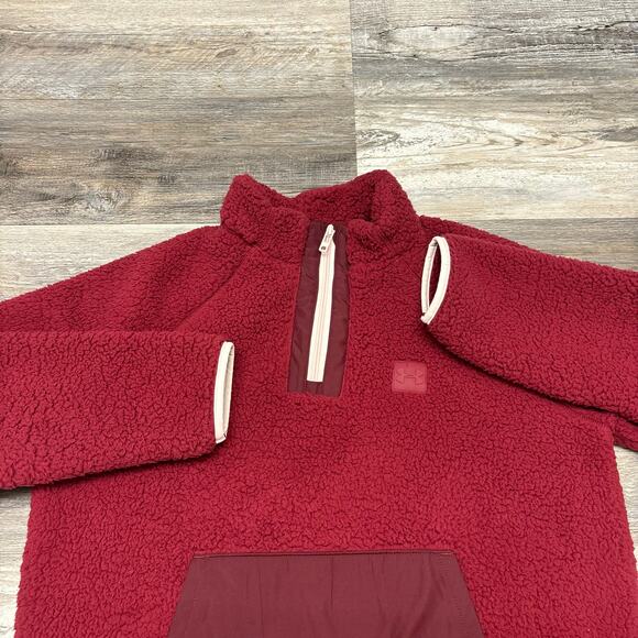 Under Armour UA Sherpa Fleece Red Womens L Teddy Pullover 1/4 Zip Comfort Jacket - Picture 2 of 9